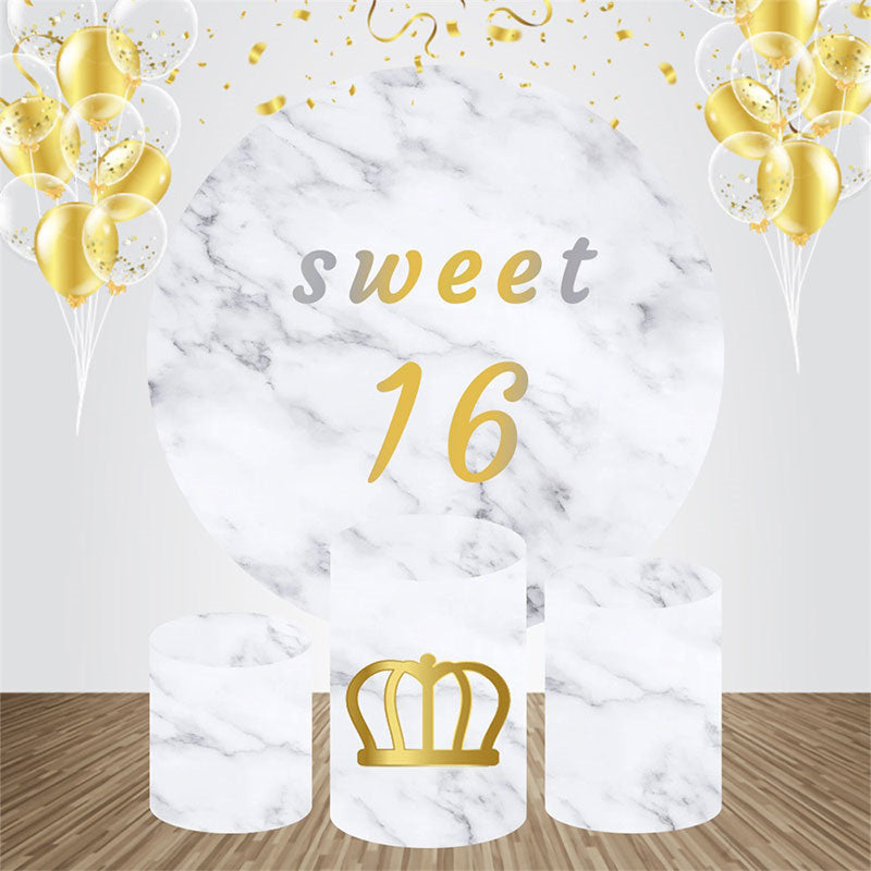 Aperturee - Marble Texture Round 16th Birthday Backdrop Kit