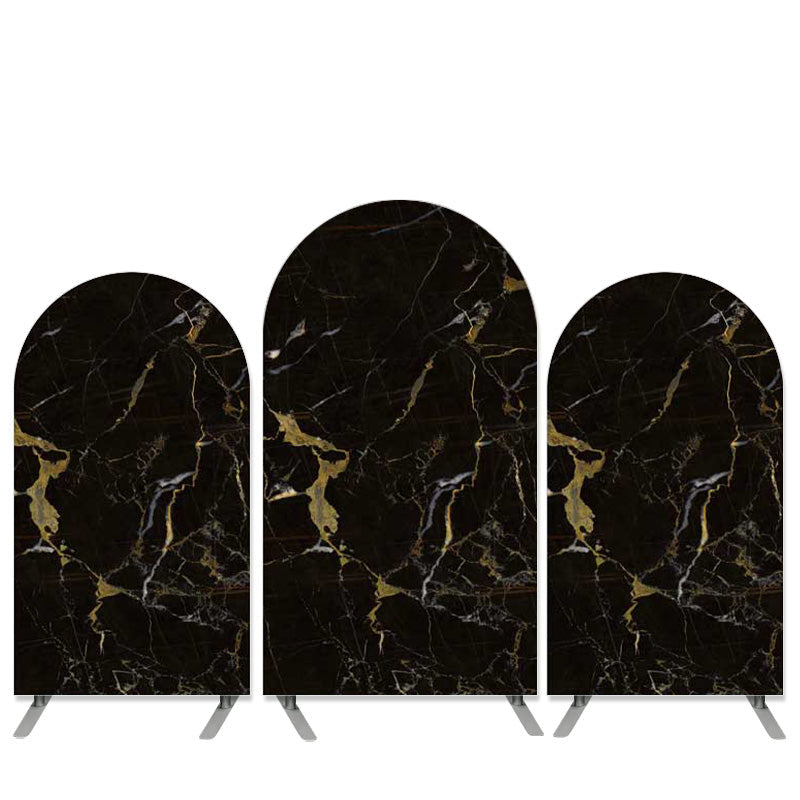 Aperturee Marble Texture Theme Black And Gold Arch Backdrop Kit