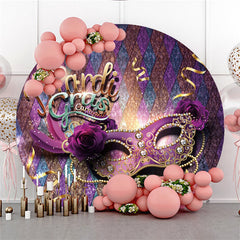 Aperturee Mardi Gras Carnival Purple Glitter Mask Circle Backdrop