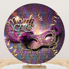 Aperturee Mardi Gras Carnival Purple Glitter Mask Circle Backdrop