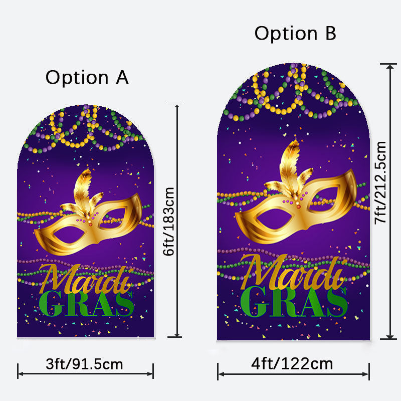 Aperturee - Mardi Gras Gold Mask Purple Arch Backdrop For Party