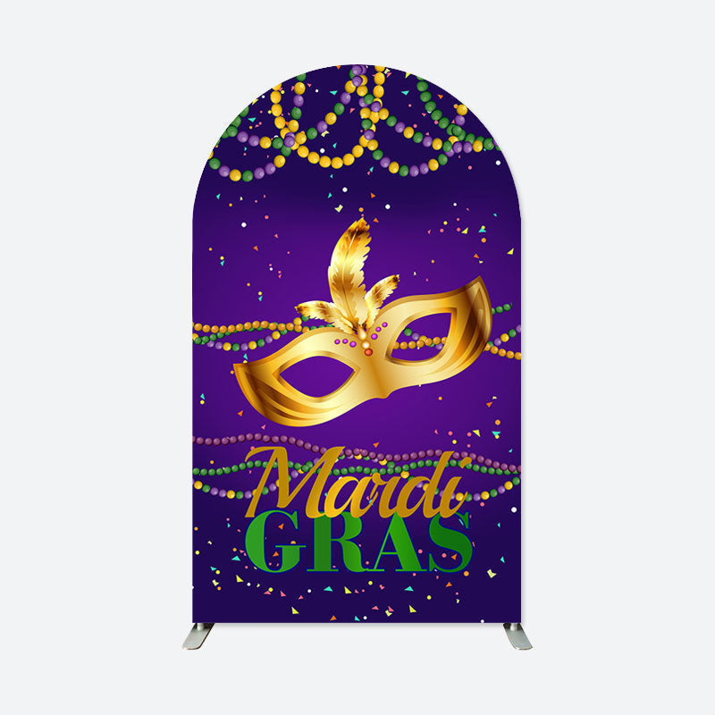 Aperturee - Mardi Gras Gold Mask Purple Arch Backdrop For Party