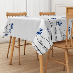 Aperturee - Marginal Dark Blue Floret Leaf Rectangle Tablecloth