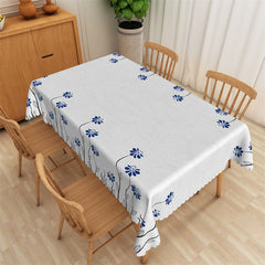 Aperturee - Marginal Dark Blue Floret Leaf Rectangle Tablecloth