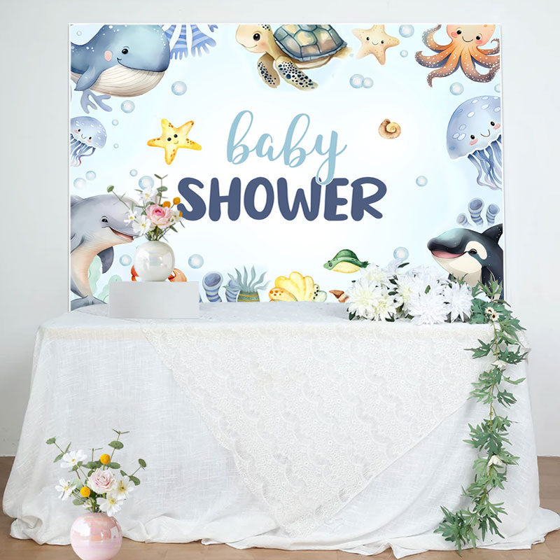 Aperturee - Marine Life Under The Sea Boys Baby Shower Backdrop