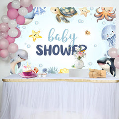 Aperturee - Marine Life Under The Sea Boys Baby Shower Backdrop