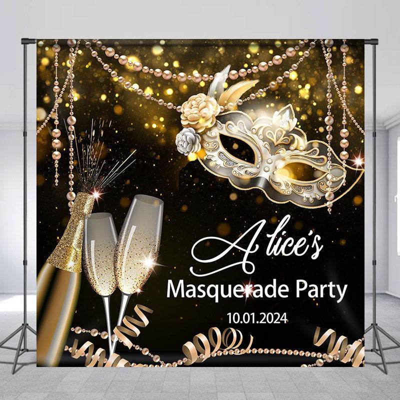 Aperturee - Mask Black Gold Custom Masquerade Party Backdrop