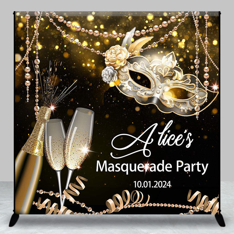 Aperturee - Mask Black Gold Custom Masquerade Party Backdrop