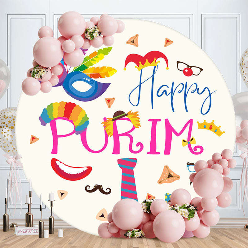 Aperturee - Mask Funny Clown Costume Round Happy Purim Backdrop