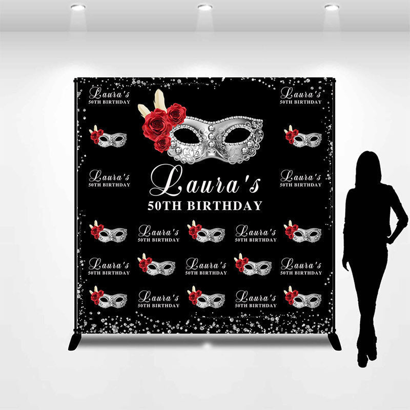 Aperturee - Masquerade Black Custom 50th Birthday Party Backdrop