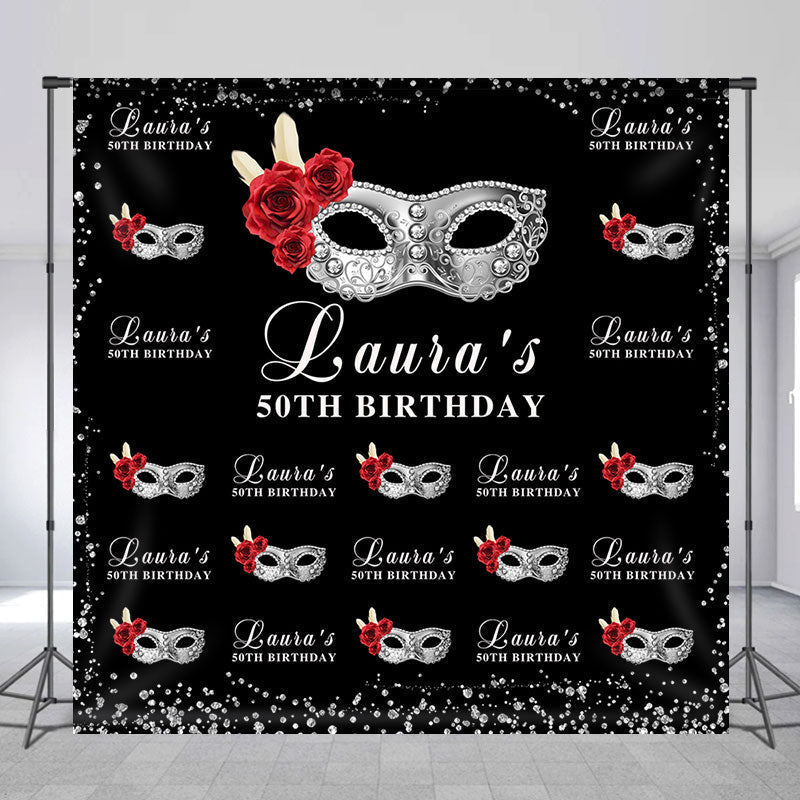 Aperturee - Masquerade Black Custom 50th Birthday Party Backdrop