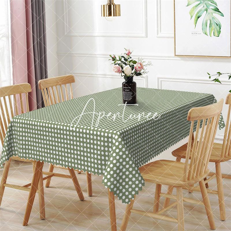 Aperturee - Matcha Green White Dots Pattern Rectangle Tablecloth