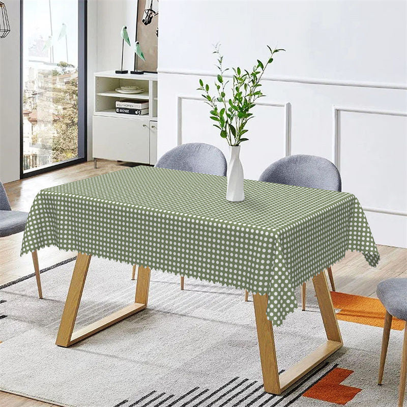 Aperturee - Matcha Green White Dots Pattern Rectangle Tablecloth