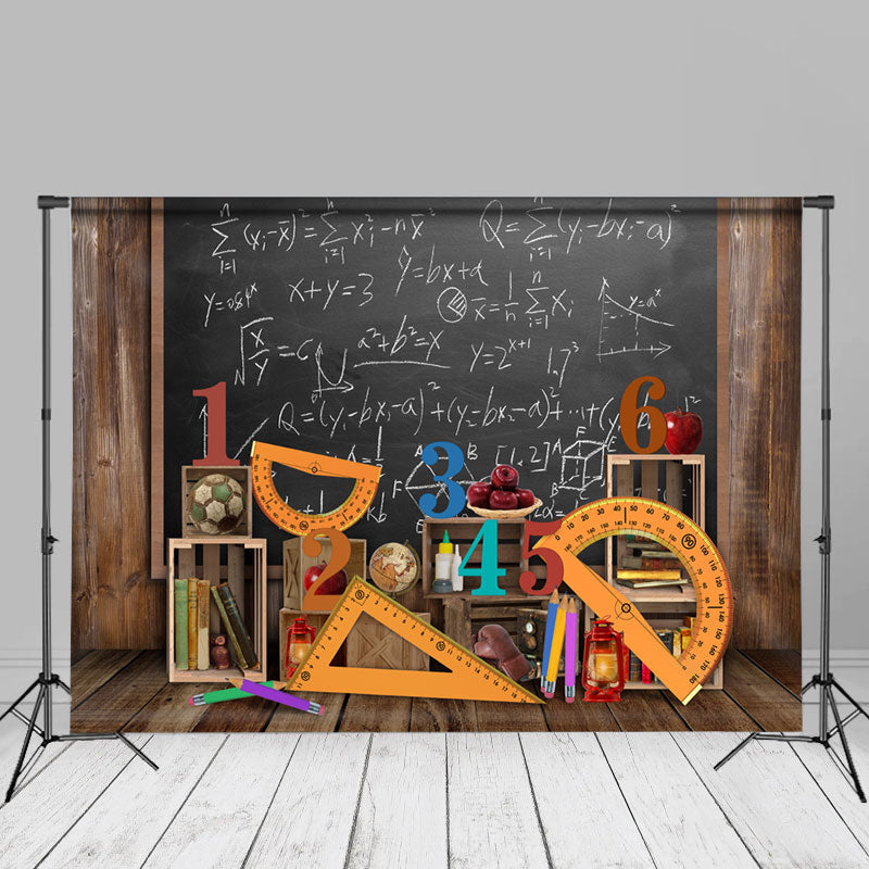 Aperturee - Math Formula Blackboard Rulers Back To School Backdrop