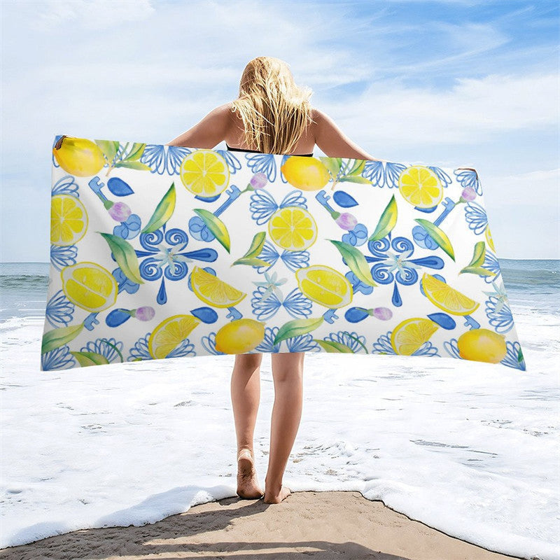 Aperturee - Mediterranean Lemon Vintage Name Beach Towel For Gift