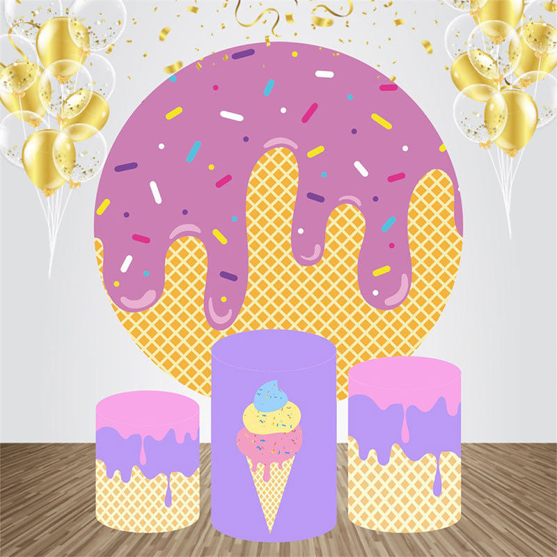 Aperturee - Melted Ice Cream Waffles Round Birthday Backdrop Kit