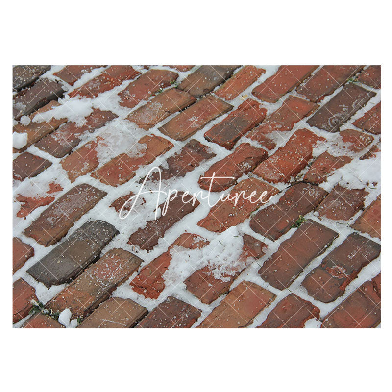 Aperturee - Melted Snow Street Red Brick Winter Rubber Floor Mat