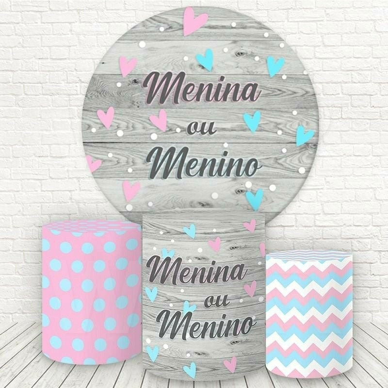 Aperturee Menina And Menino Gray Wood Round Baby Shower Backdrop Kit