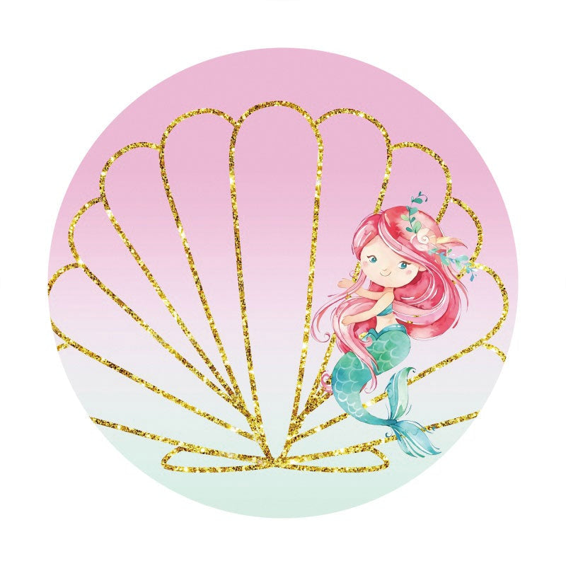 Aperturee - Mermaid And Glitter Shell Round Birthday Backdrop