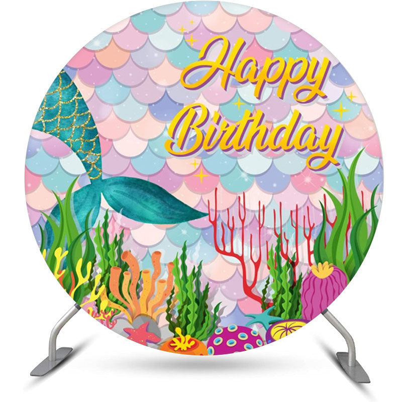 Aperturee - Mermaid Colorful Scale Round Backdrop For Birthday