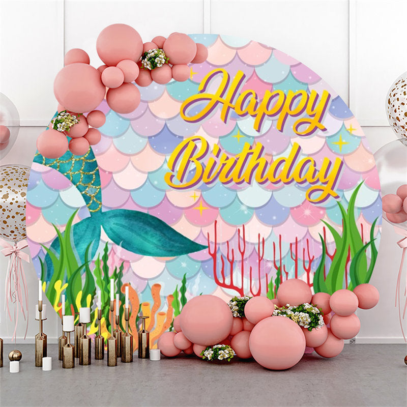 Aperturee - Mermaid Colorful Scale Round Backdrop For Birthday