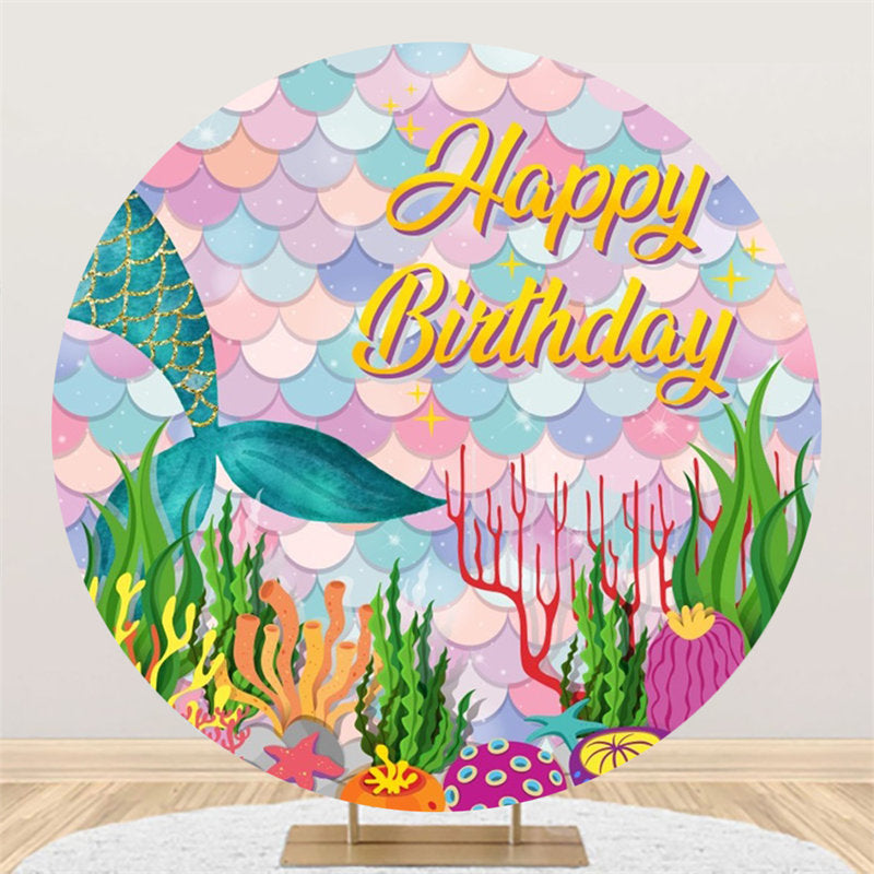 Aperturee - Mermaid Colorful Scale Round Backdrop For Birthday