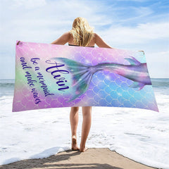 Aperturee - Mermaid Custom Name Purple Beach Towel for Girls