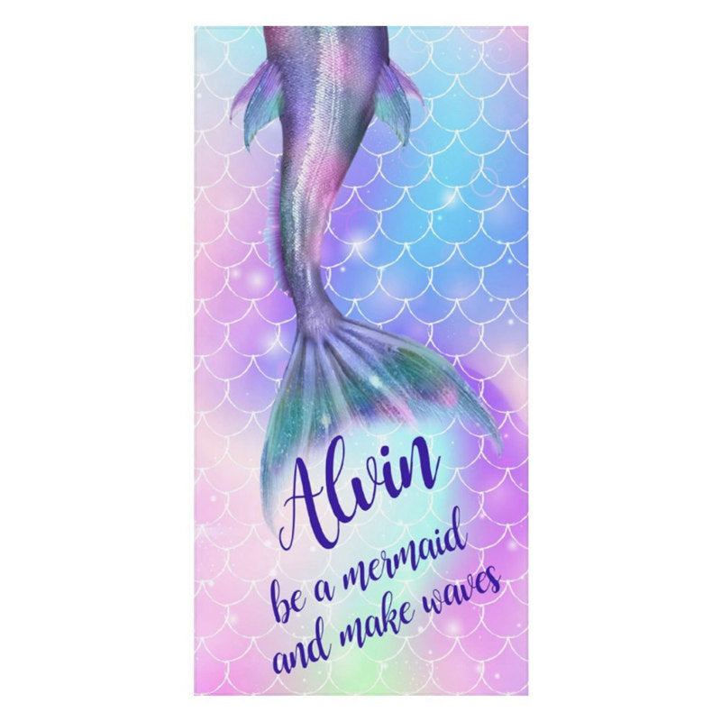 Aperturee - Mermaid Custom Name Purple Beach Towel for Girls