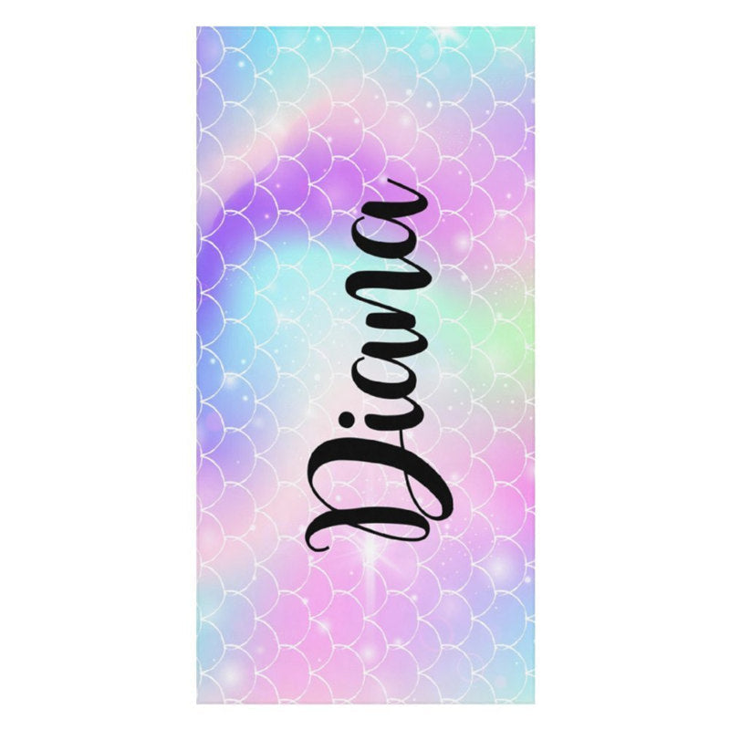 Aperturee - Mermaid Glitter Custom Name Girl Summer Beach Towel