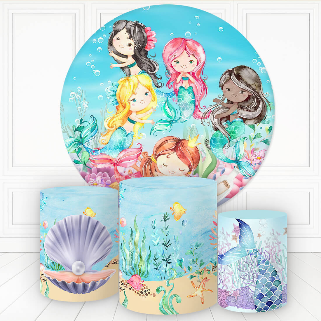 Aperturee Mermaid In The Sea With Shell Round Backdrop Kit For Girl