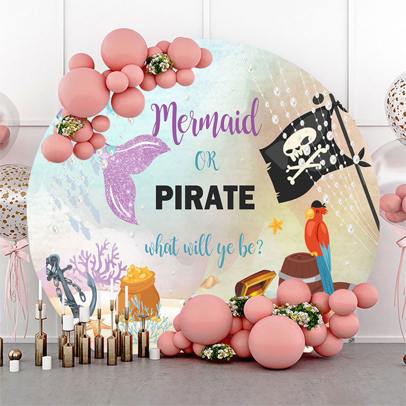 Aperturee - Mermaid Or Pirate Circle Gender Reveal Backdrop