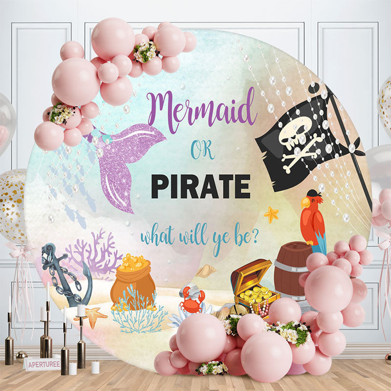 Aperturee - Mermaid Or Pirate Circle Gender Reveal Backdrop