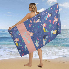 Aperturee - Mermaid Princess Under Sea Custom Name Beach Towel