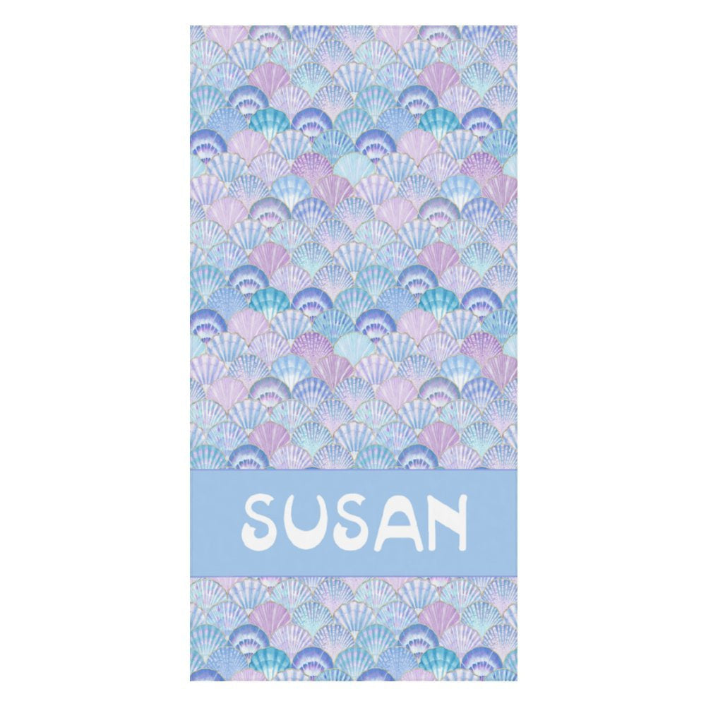 Aperturee - Mermaid Purple Shell Custom Name Girl Beach Towel