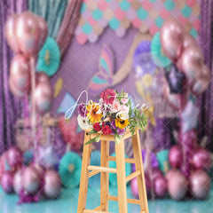 Aperturee - Mermaid Scales Pink Balloons Cake Smash Backdrop