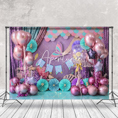 Aperturee - Mermaid Scales Pink Balloons Cake Smash Backdrop