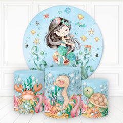 Aperturee Mermaid Sea Animals Plants Round Birthday Backdrop Kit