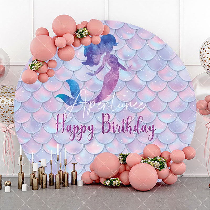 Aperturee - Mermaid Shadow Scales Round Birthday Party Backdrop