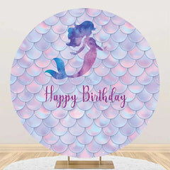 Aperturee - Mermaid Shadow Scales Round Birthday Party Backdrop