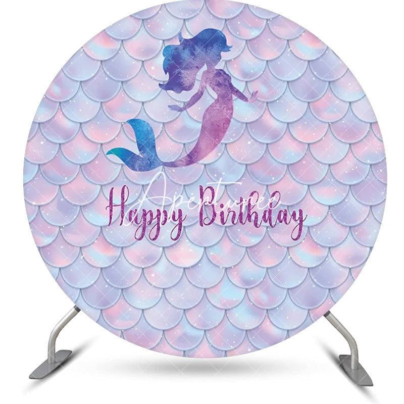 Aperturee - Mermaid Shadow Scales Round Birthday Party Backdrop