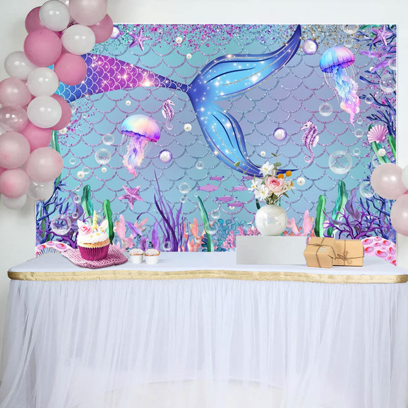 Aperturee - Mermaid Starfish Jellyfish Baby Shower Backdrop