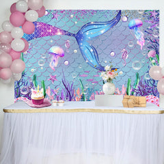 Aperturee - Mermaid Starfish Jellyfish Baby Shower Backdrop