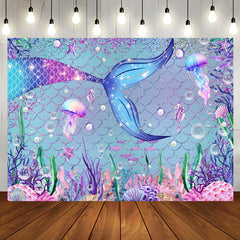 Aperturee - Mermaid Starfish Jellyfish Baby Shower Backdrop