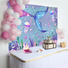 Aperturee - Mermaid Starfish Jellyfish Baby Shower Backdrop