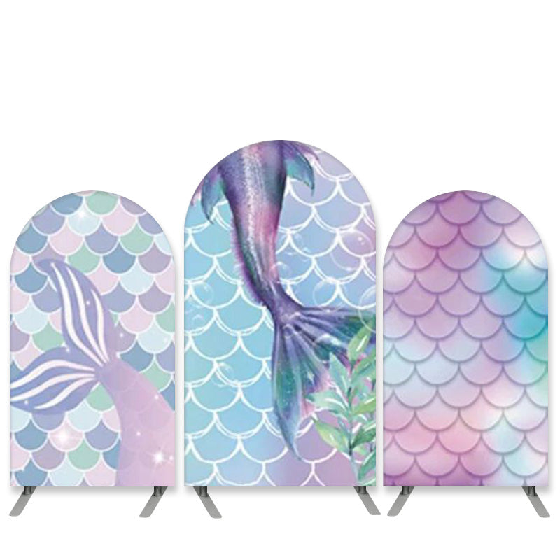 Aperturee Mermaid Theme Purple Blue Birthday Arch Backdrop Kit