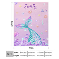 Lofaris Mermaid Wave Shells Pearls Custom Name Blanket For Kids