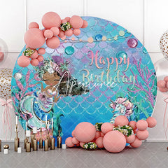 Aperturee - Mernaid Seahorse Scale Coral Round Birthday Backdrop