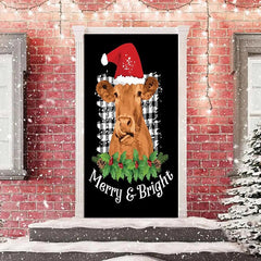 Aperturee - Merry Bright Cow Hat Black Christmas Door Cover