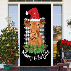 Aperturee - Merry Bright Cow Hat Black Christmas Door Cover