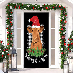 Aperturee - Merry Bright Cow Hat Black Christmas Door Cover